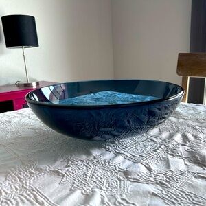 Bathroom Dark Blue Tempered Glass Vessel Sink Basin Bowl Chrome Faucet Drain